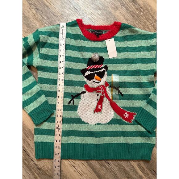 Ugly Christmas Sweater Cool Snowman Green Striped 33 Degrees Women's Small - Picture 2 of 8